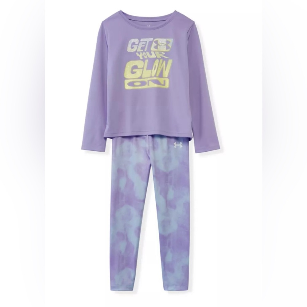 Under Armour Get Your Glow On Legging Set Purple with Logo Size 6 NWT